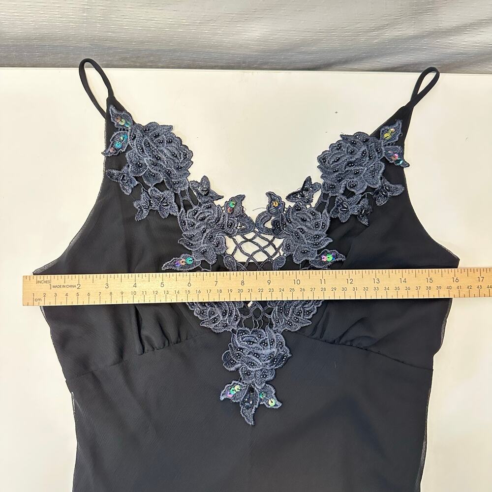 Vintage Y2K Black Cami Asymmetrical Slip Dress S Beaded Fairy Goth Whimsigoth - Picture 11 of 13